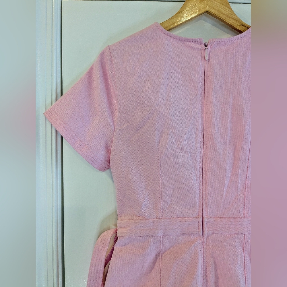 CINQ A SEPT JOSI Pink Quartz Denim Mini Ruffle Dress Sz 8 NWT Romantic Feminine - Picture 11 of 16